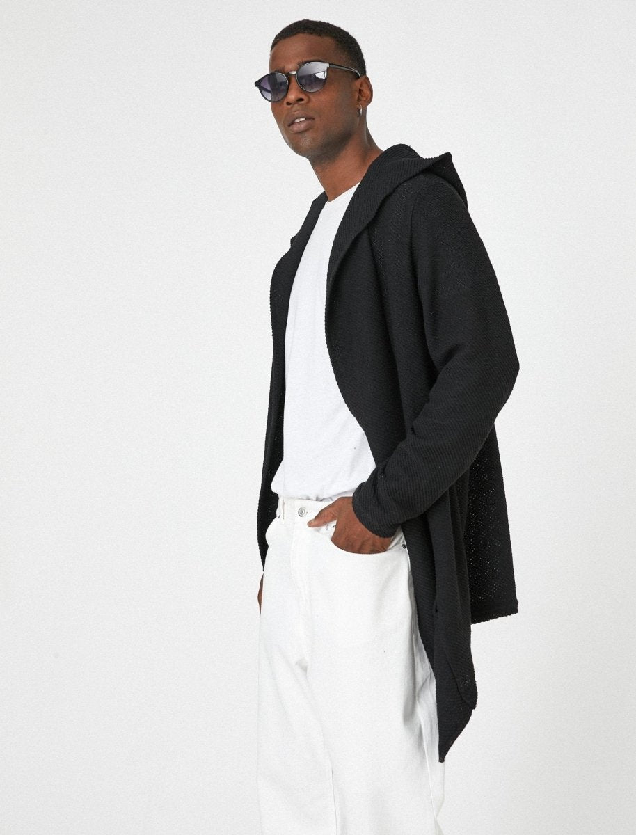 Longline Hooded Cardigan in Black - Usolo Outfitters-KOTON
