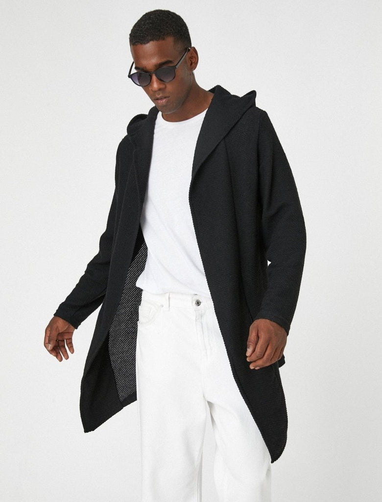 Longline Hooded Cardigan in Black Usolo Outfitters