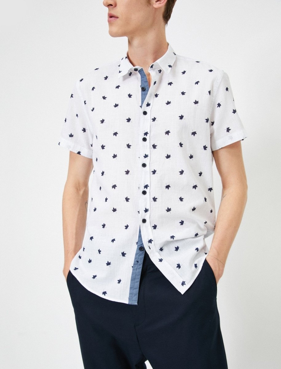 Maple Leaf Printed SS Shirt in White - Usolo Outfitters-KOTON