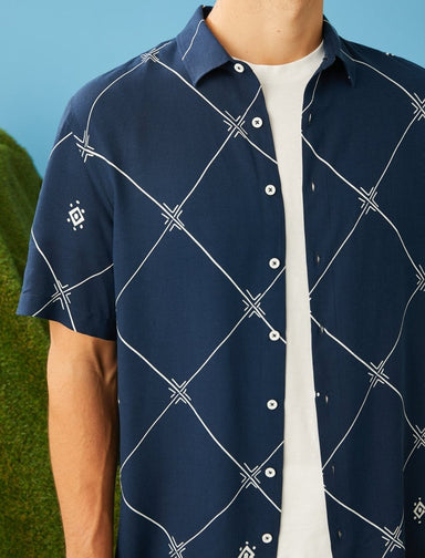 Men's Casual Shirts Short Sleeve Navy - Usolo Outfitters-KOTON