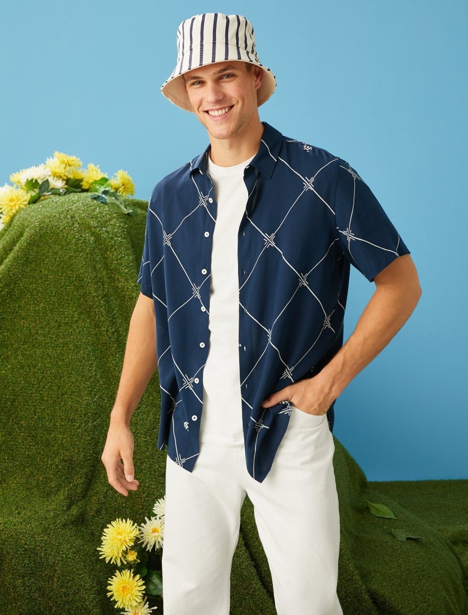 Men's Casual Shirts Short Sleeve Navy - Usolo Outfitters-KOTON