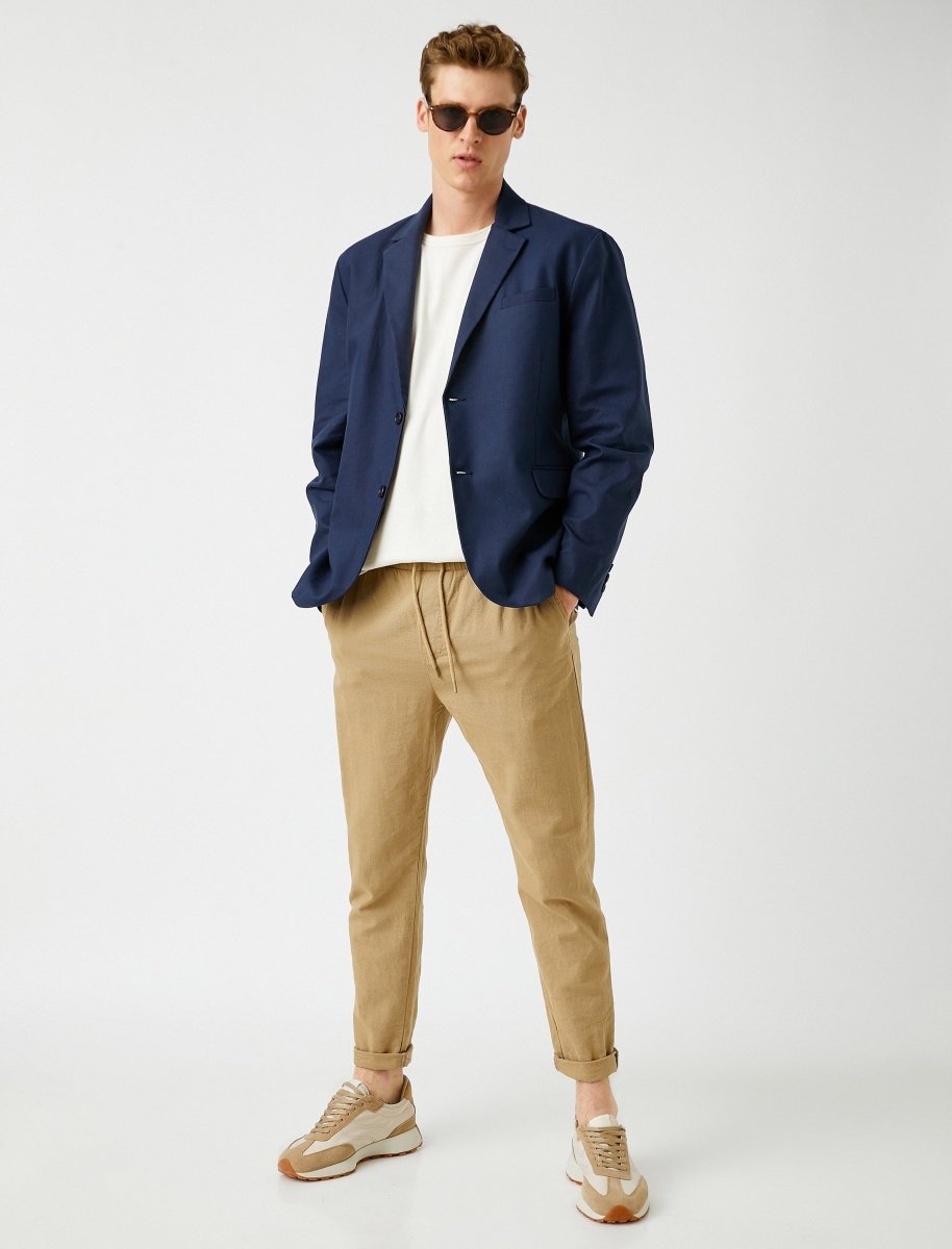 Men's Linen Blazer Slim Fit Blue - Usolo Outfitters-KOTON