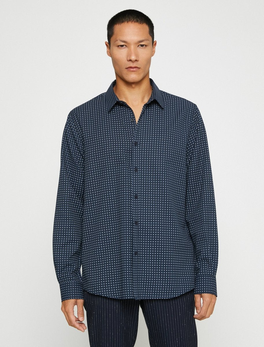 Men's Printed Dress Shirt Navy - Usolo Outfitters-KOTON