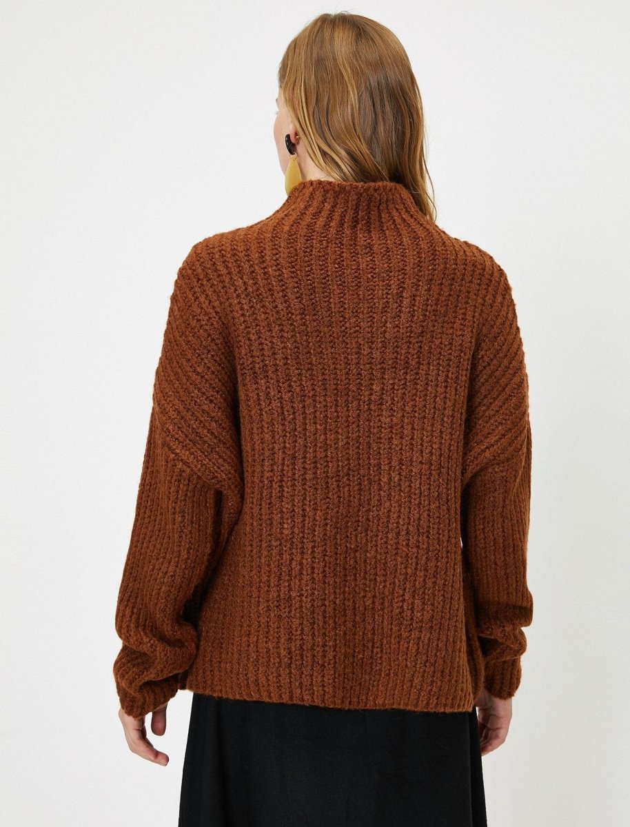 Mock Neck Chunky Sweater in Dark Brown - Usolo Outfitters-KOTON