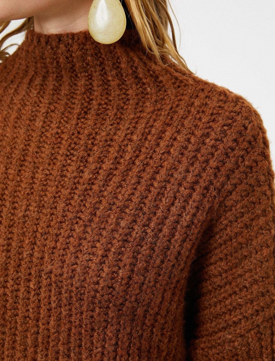 Mock Neck Chunky Sweater in Dark Brown - Usolo Outfitters-KOTON