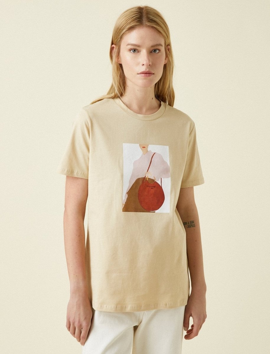 Mystery Woman Portrait Tshirt in Beige - Usolo Outfitters-KOTON