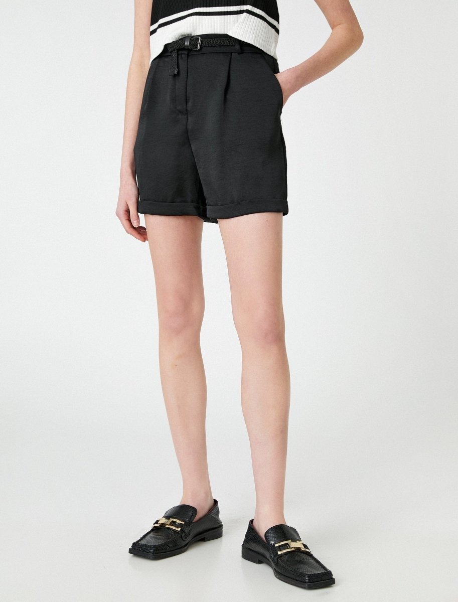 Natural Look Belted 7" Shorts in Black - Usolo Outfitters-KOTON