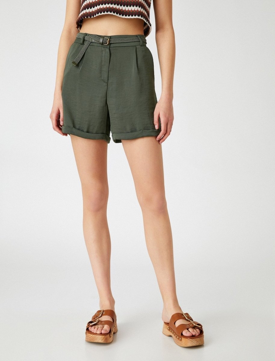 Natural Look Belted 7" Shorts in Khaki - Usolo Outfitters-KOTON