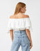 Off Shoulder Fold Over Crop Top in White - Usolo Outfitters-KOTON