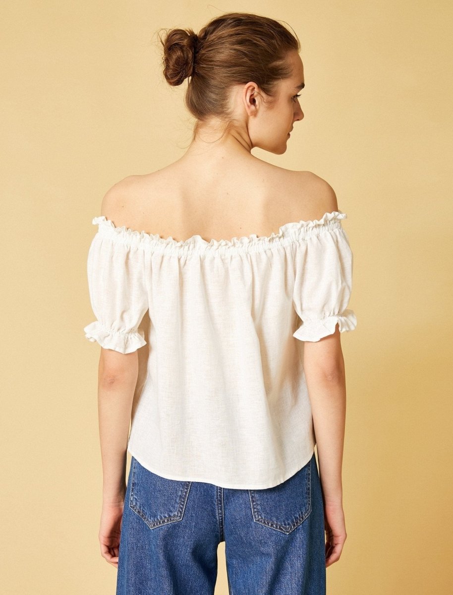 Off Shoulder Puff Sleeve Top in White - Usolo Outfitters-KOTON