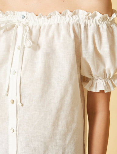 Off Shoulder Puff Sleeve Top in White - Usolo Outfitters-KOTON