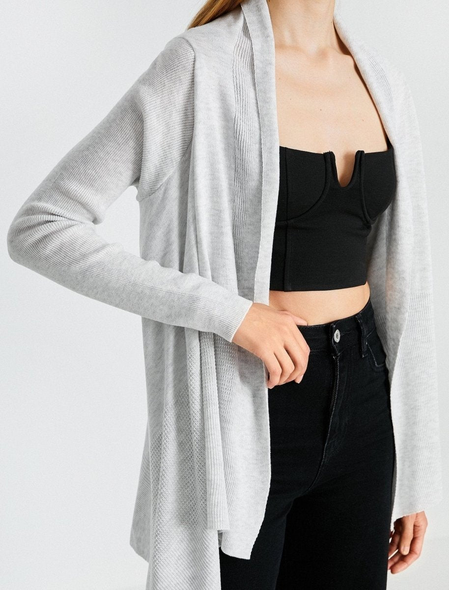Open Front Cardigan in Grey - Usolo Outfitters-KOTON