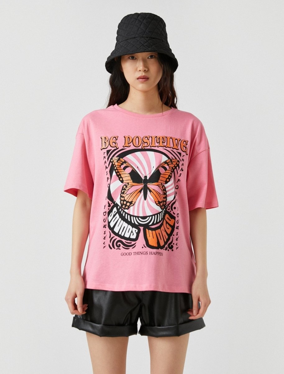 T-shirt graphique papillon oversize rose - Usolo Outfitters-KOTON