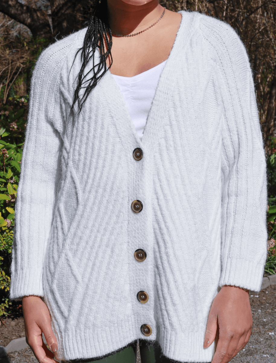 Oversize Button-Front Cardigan in White - Usolo Outfitters-KOTON