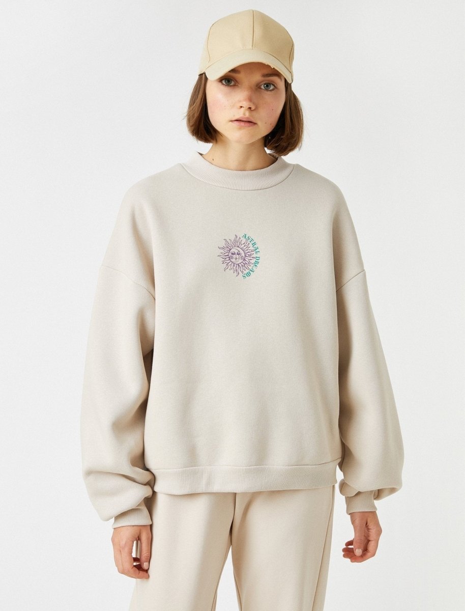 Oversize Crew Neck Sweatshirt in Sand - Usolo Outfitters-KOTON