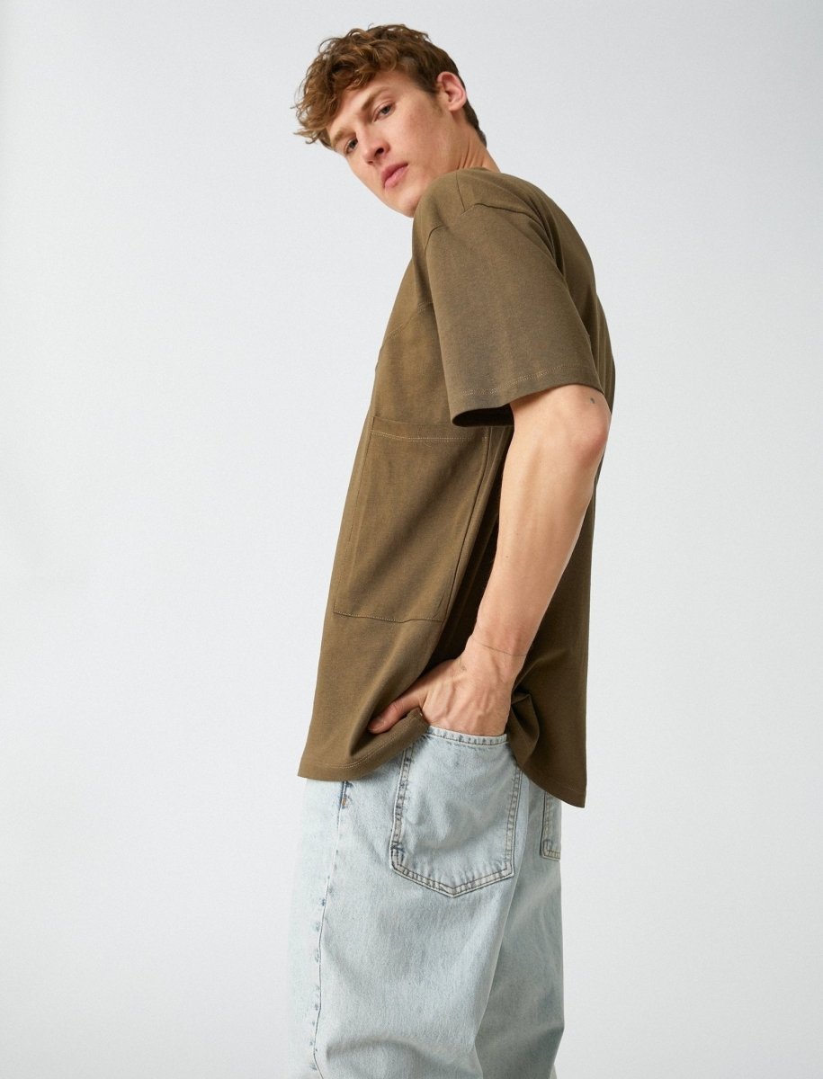 Oversize Displaced-Seam Side Pocket T-shirt in Khaki - Usolo Outfitters-KOTON