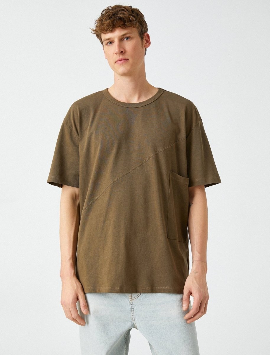 Oversize Displaced-Seam Side Pocket T-shirt in Khaki - Usolo Outfitters-KOTON