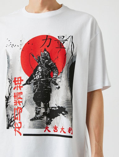 Oversize Japanese Samurai Warrior T-shirt in White - Usolo Outfitters-KOTON