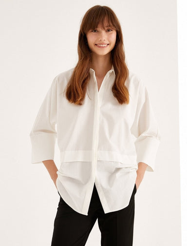 Oversize Poplin Kimono Shirt in White - Usolo Outfitters-KOTON