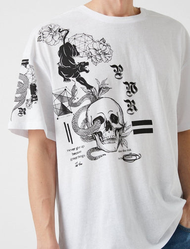 Oversize Skull Graphic T-shirt in White - Usolo Outfitters-KOTON