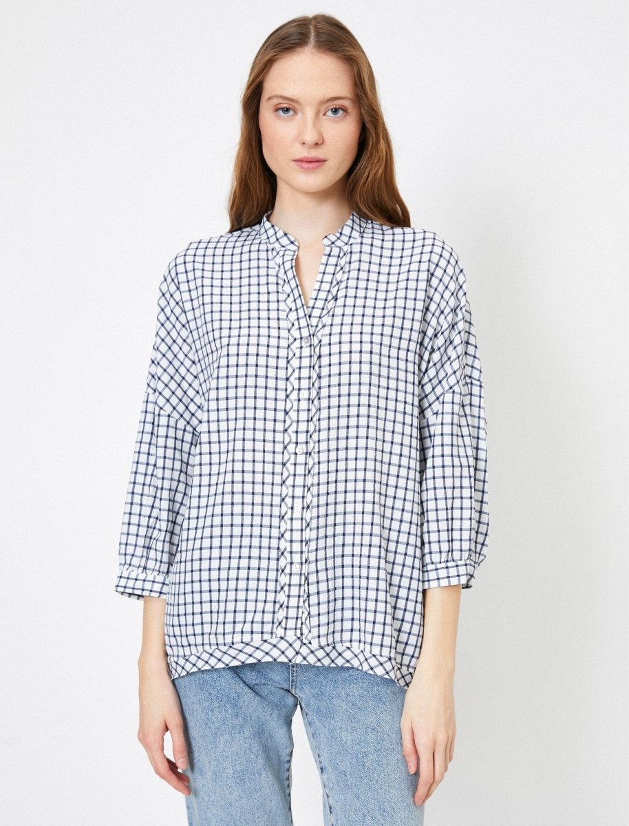 Oversized Boyfriend Check Shirt in Navy - Usolo Outfitters-KOTON