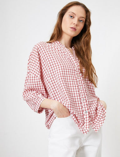Oversized Boyfriend Check Shirt in Red - Usolo Outfitters-KOTON