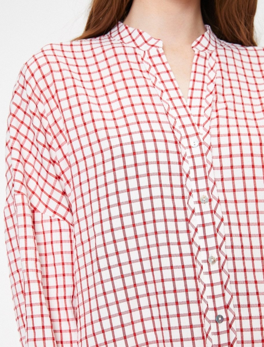 Oversized Boyfriend Check Shirt in Red - Usolo Outfitters-KOTON