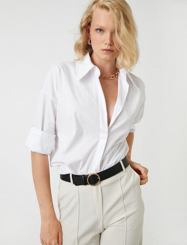 Chemise habillée boutonnée surdimensionnée en blanc - Usolo Outfitters-KOTON