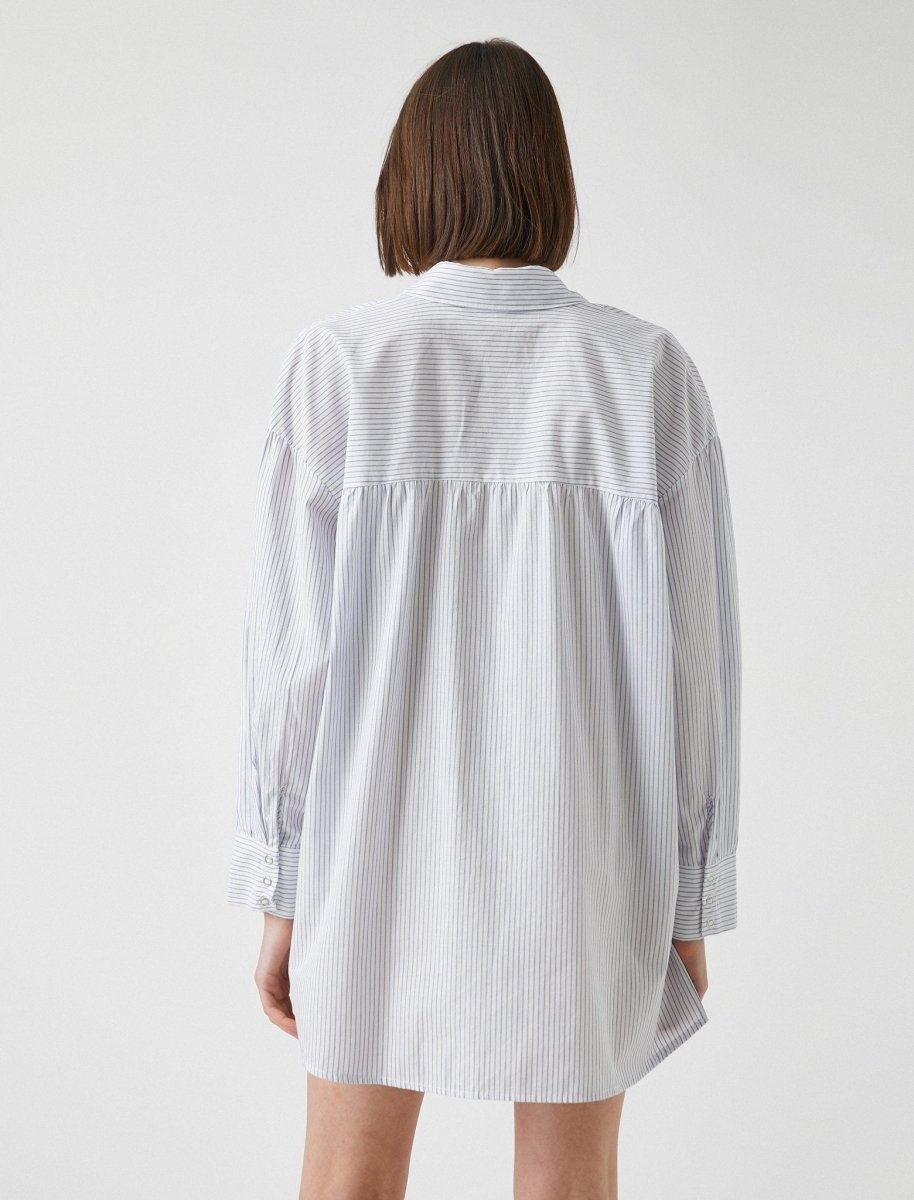 Oversized Cotton Shirt in Blue Stripe - Usolo Outfitters-KOTON