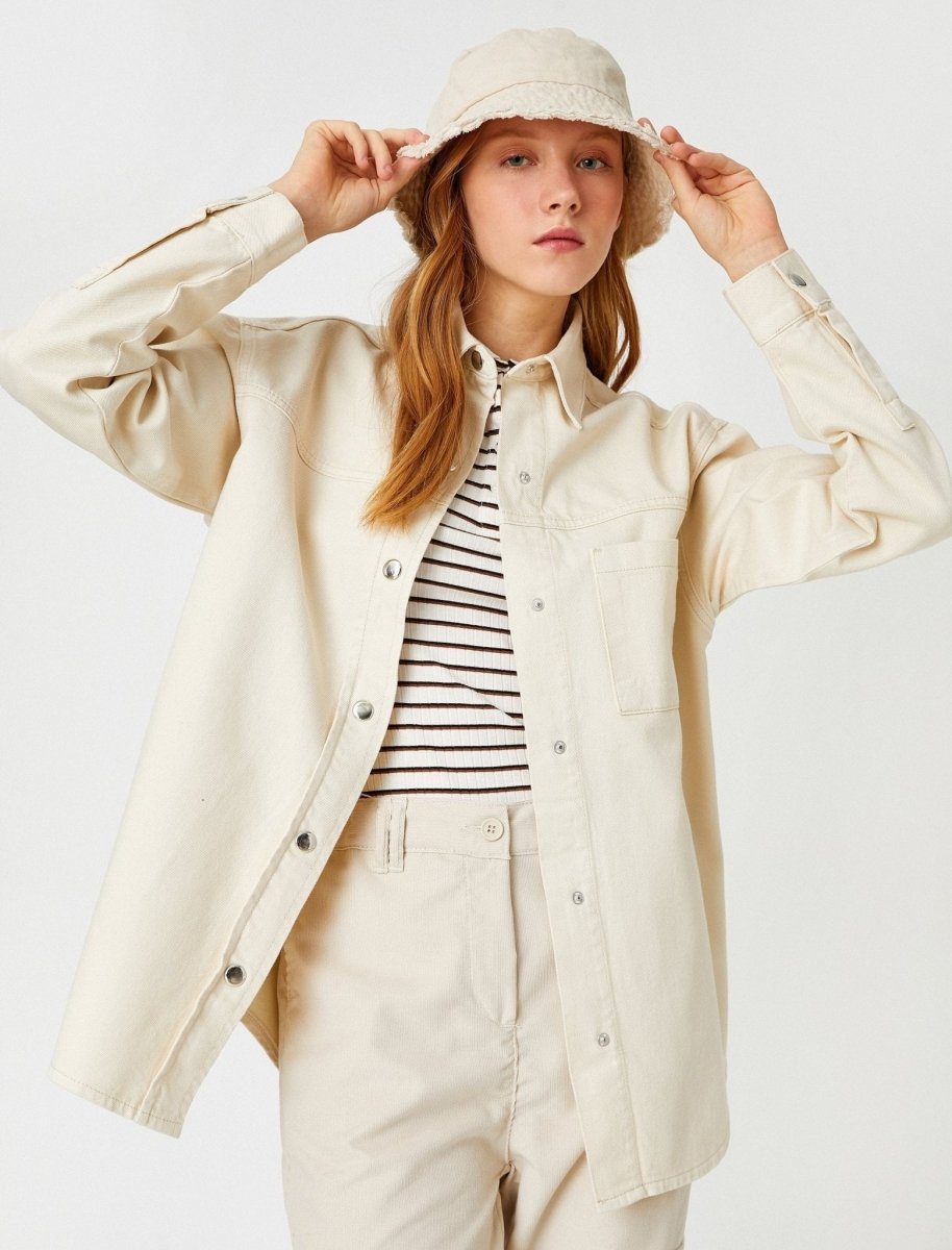 Oversized Denim Shacket in Cream - Usolo Outfitters