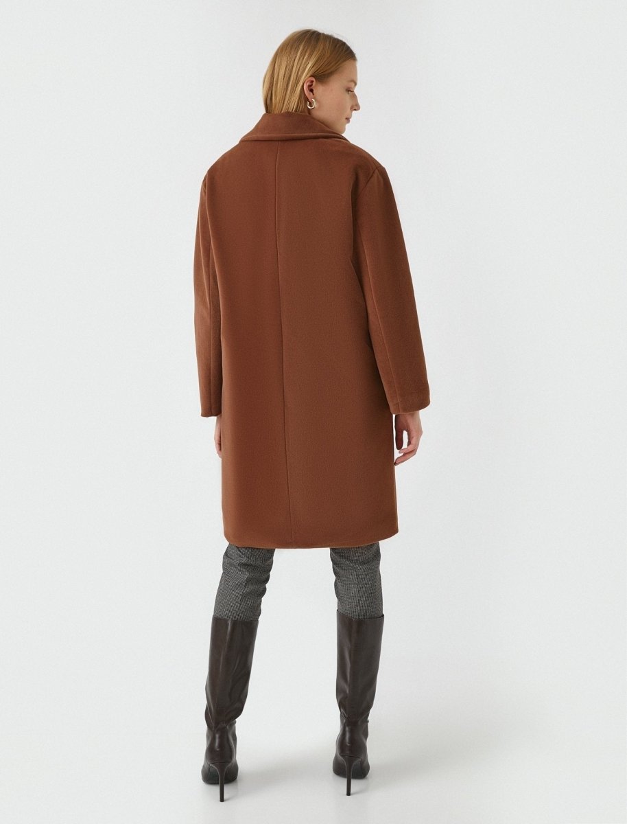 Oversized Double-Breasted Coat in Mocha - Usolo Outfitters-KOTON