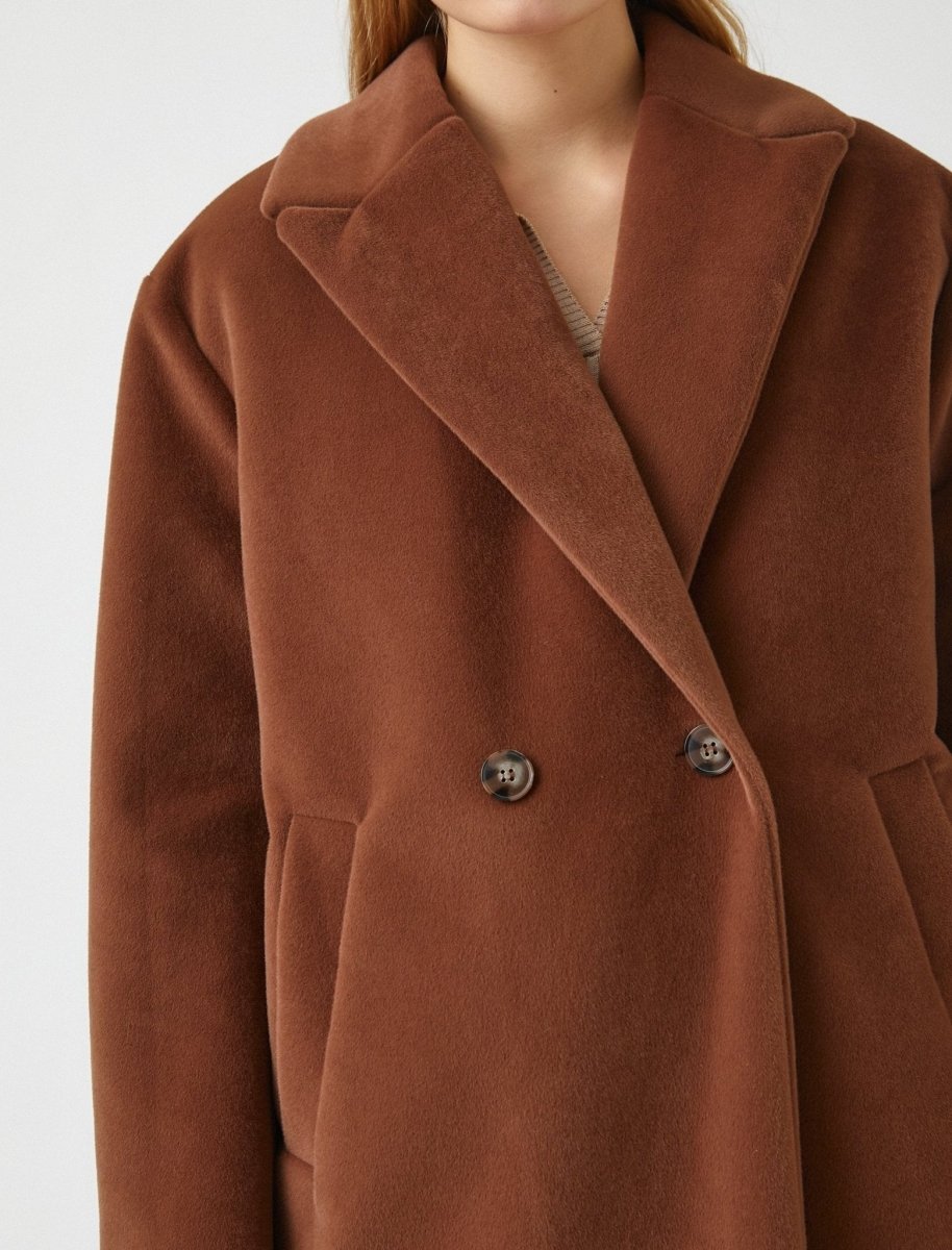 Oversized Double-Breasted Coat in Mocha - Usolo Outfitters-KOTON