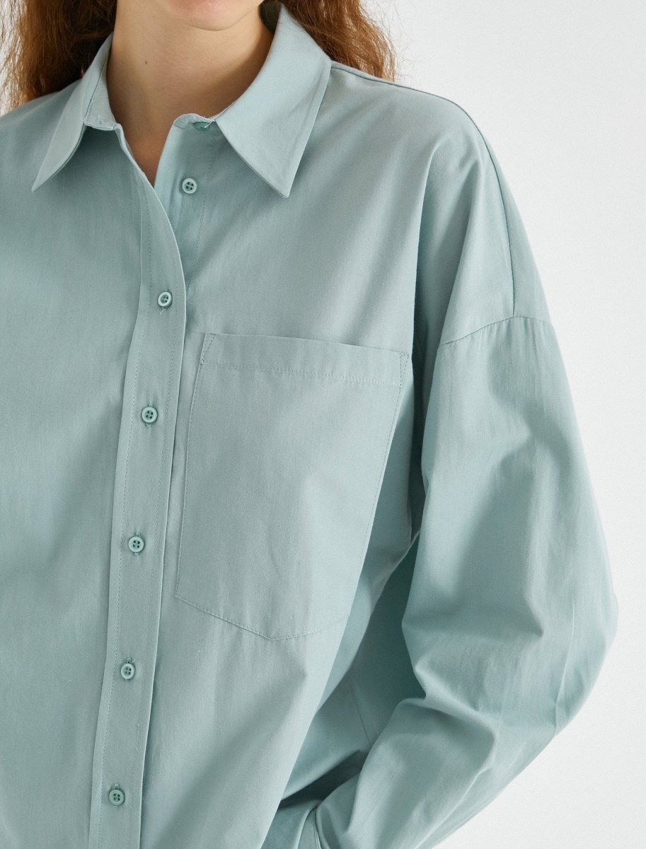 Oversized Poplin Shirt in Teal Green - Usolo Outfitters-KOTON