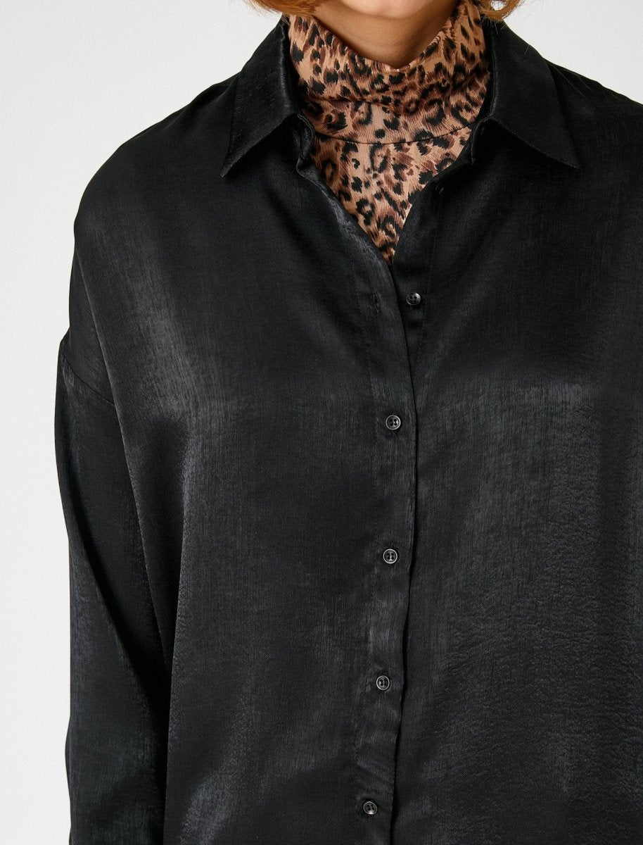 Oversized Satin Shirt in Black - Usolo Outfitters-KOTON