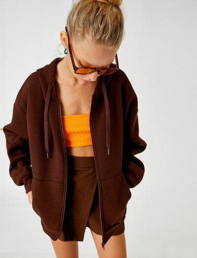 Sweat à capuche zippé surdimensionné marron - Usolo Outfitters-KOTON