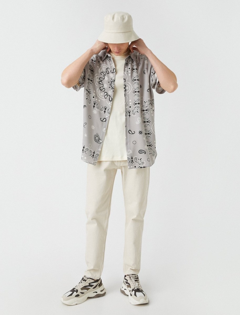 Paisley Print Short Sleeve Shirt in Grey - Usolo Outfitters-KOTON