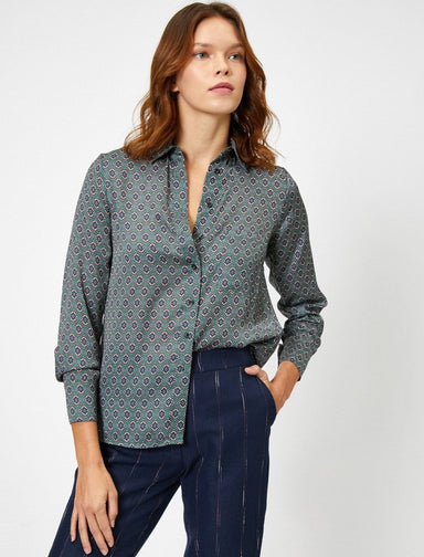 Patterned Button-Up Front Shirt in Green - Usolo Outfitters-KOTON