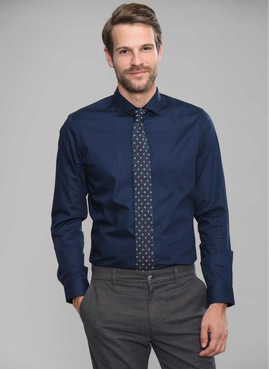 Patterned Dress Shirt in Navy - Usolo Outfitters-PEOPLE BY FABRIKA