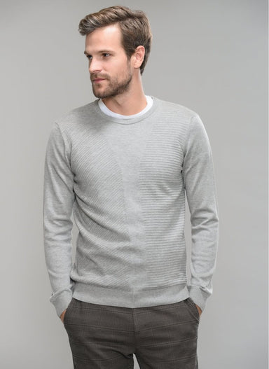 Patterned-Front Sweater in Grey Heather - Usolo Outfitters-PEOPLE BY FABRIKA