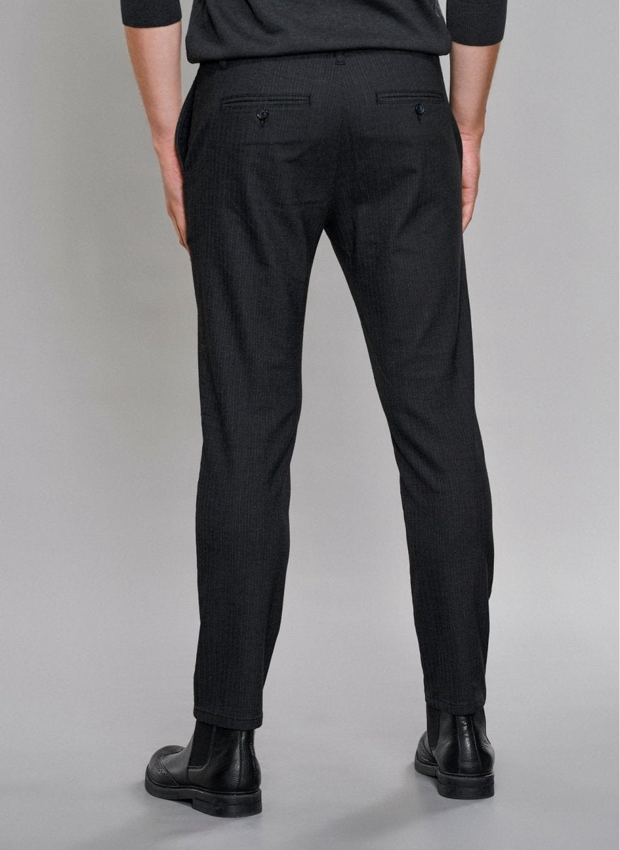 Pinstripe Casual Pants in Charcoal - Usolo Outfitters-PEOPLE BY FABRIKA