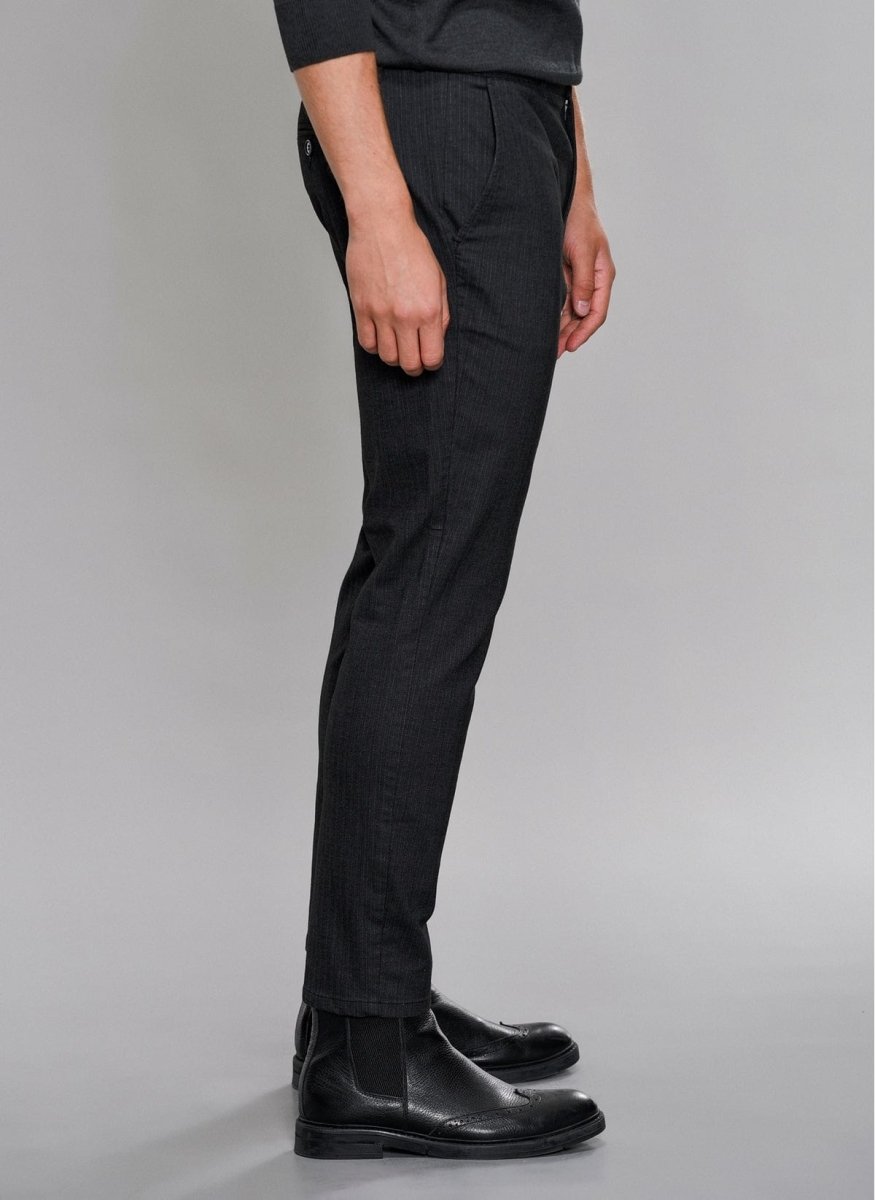 Pinstripe Casual Pants in Charcoal - Usolo Outfitters-PEOPLE BY FABRIKA
