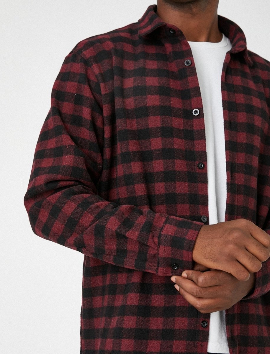 Koton Men's Shirt in Red - Plaid Flannel Shirt Red and Black Koton Men's Shirt in Red - Plaid Flannel Shirt Red and Black