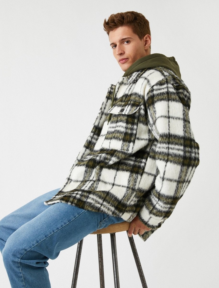 Plaid Fleece Shacket in Green - Usolo Outfitters-KOTON