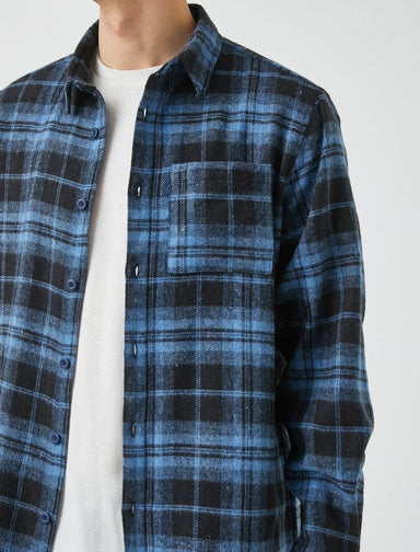 Chemise en flanelle épaisse à carreaux en bleu - Usolo Outfitters-KOTON