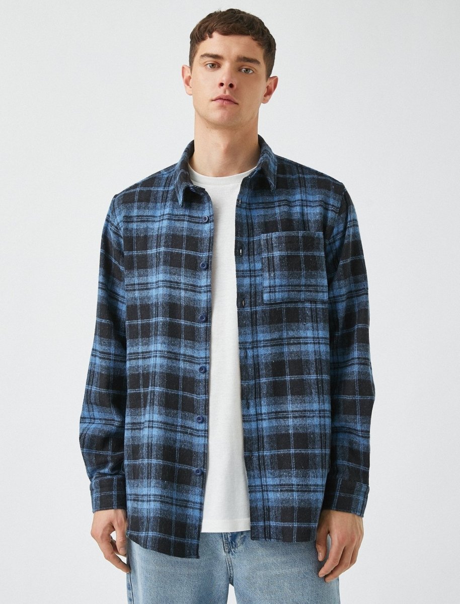 Plaid Heavy Flannel Shirt in Blue - Usolo Outfitters-KOTON