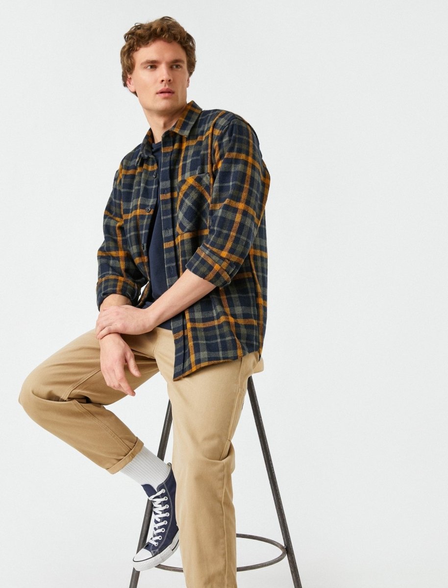 Plaid Heavy Flannel Shirt in Navy - Usolo Outfitters-KOTON