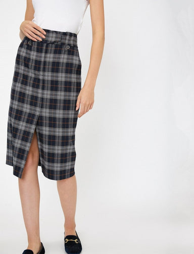Plaid Pencil Skirt in Navy - Usolo Outfitters-KOTON