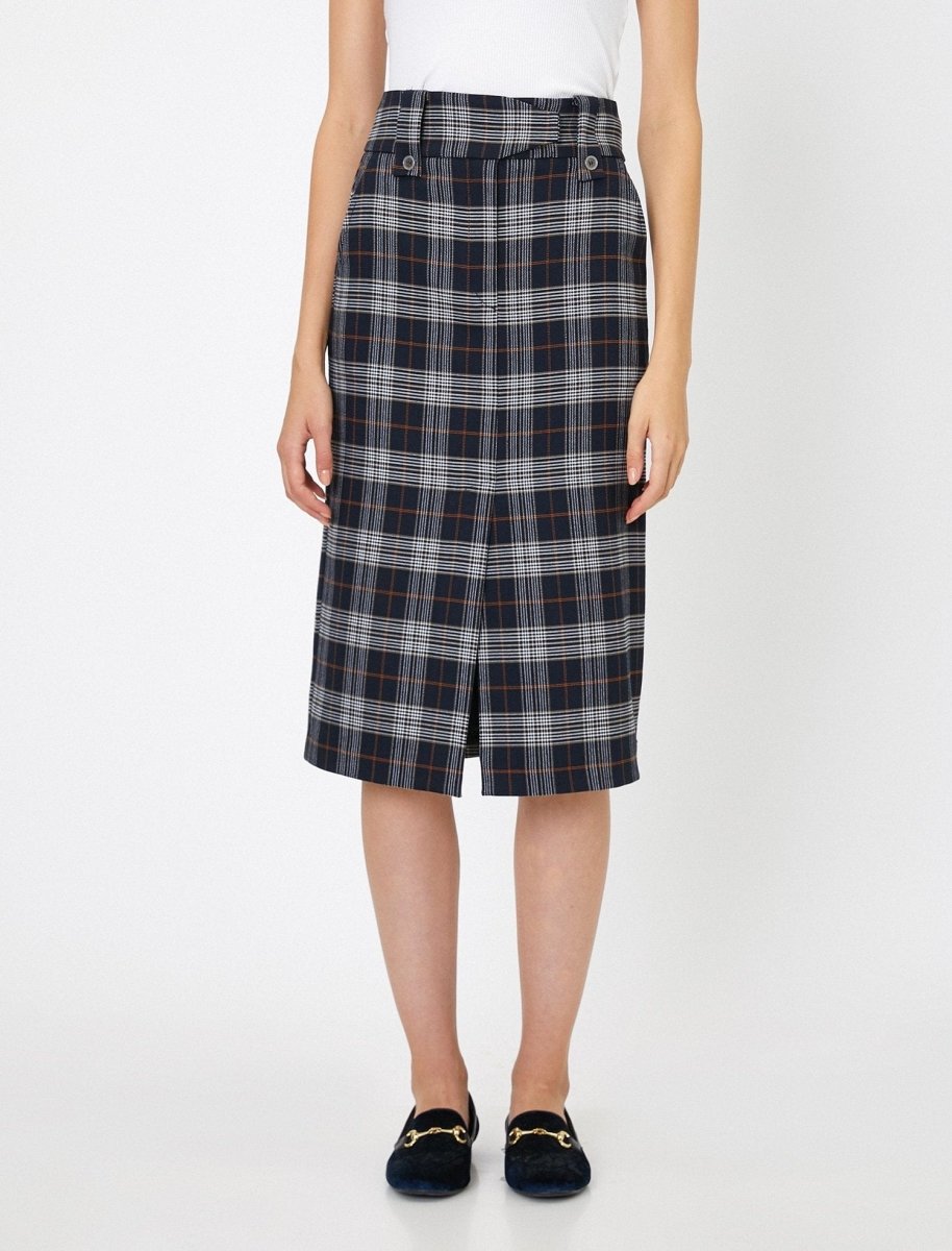 Plaid Pencil Skirt in Navy - Usolo Outfitters-KOTON