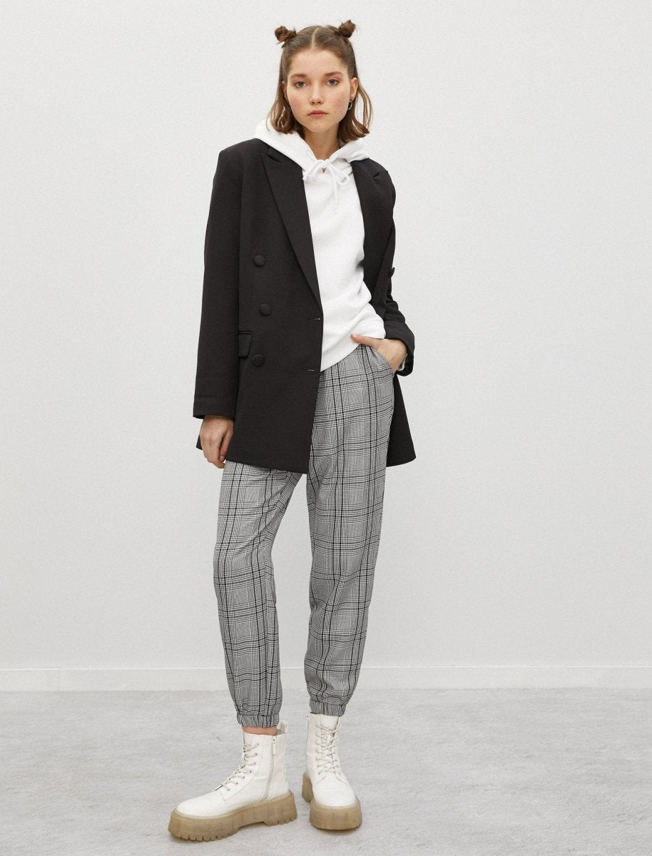 Plaid Pull-on Pants in Black - Usolo Outfitters-KOTON