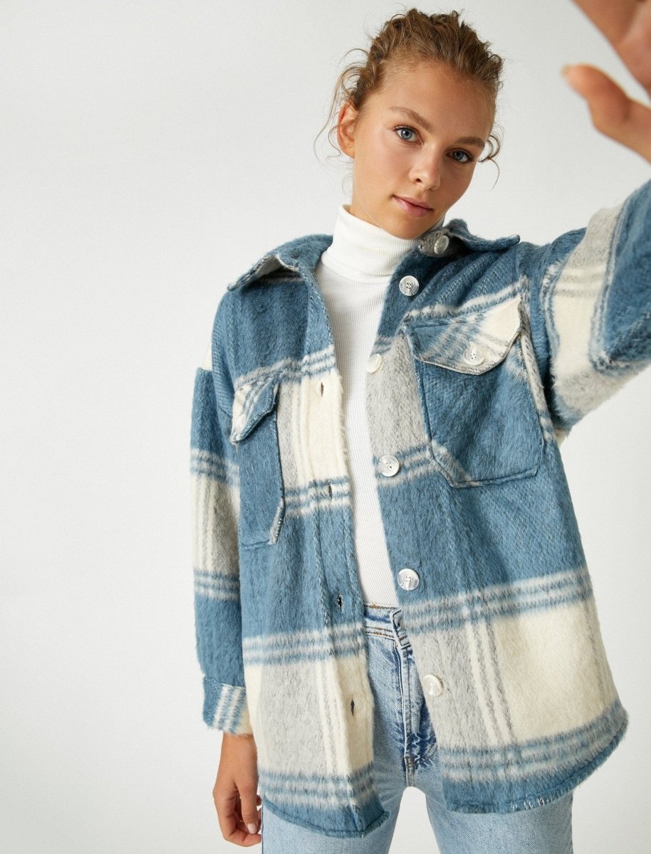 Plaid Shirt Jacket in Blue - Usolo Outfitters-KOTON